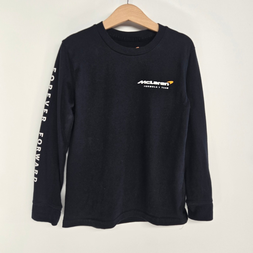 McLaren Formula 1 Team Shirt Kids 7/8 Black Long Sleeve Racing Graphic F1 Tee